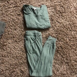 Stylish Ribbed Knit Joggers - Green